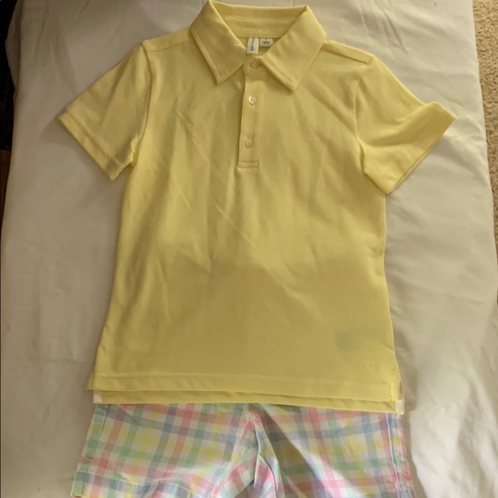 Janie and Jack Yellow Kids Polo Shirt and plaid shorts